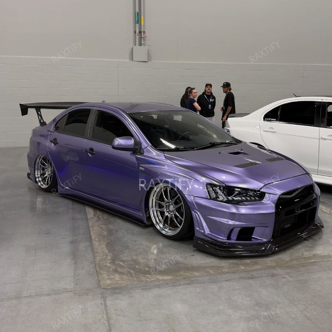 Gloss Metallic Royal Purple Vinyl Wrap on Mitsubishi Lancer Evolution X