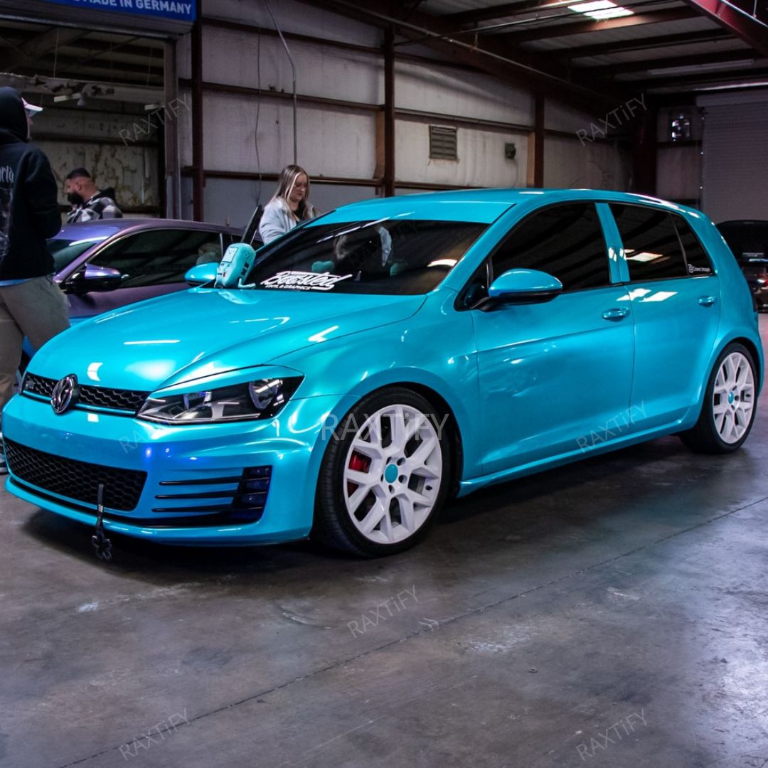 Gloss Metallic Turquoise Dream Car Wrap Detail Look VW SIde look
