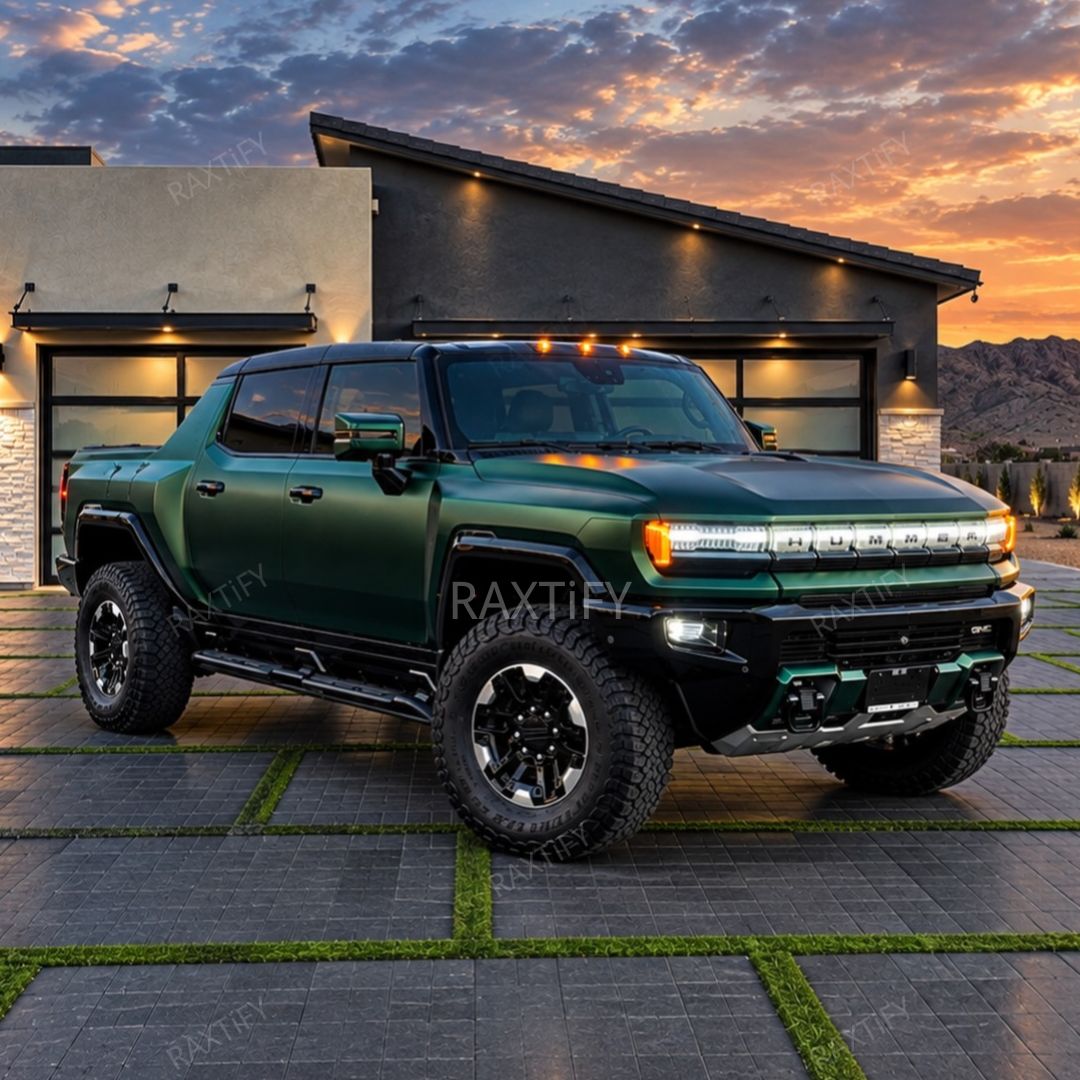 Matte Chrome Venom Green Car Wrap on hummer side look