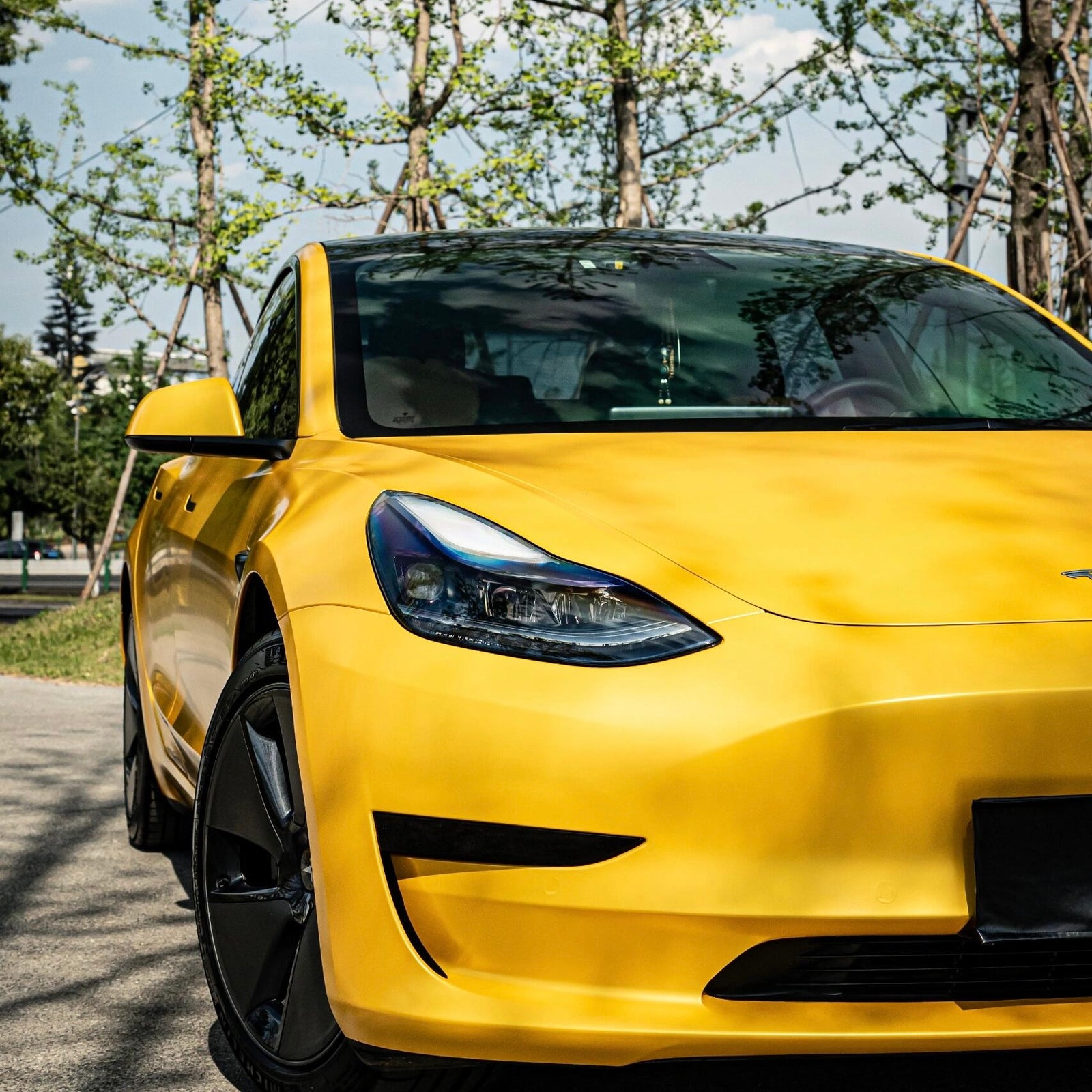 Satin Metallic Yellow Vinyl Wrap Partial