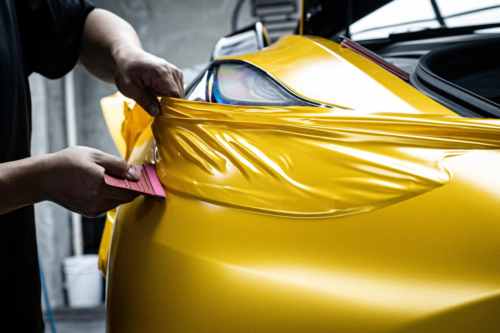 Satin Metallic Yellow Car Vinyl Wrapping