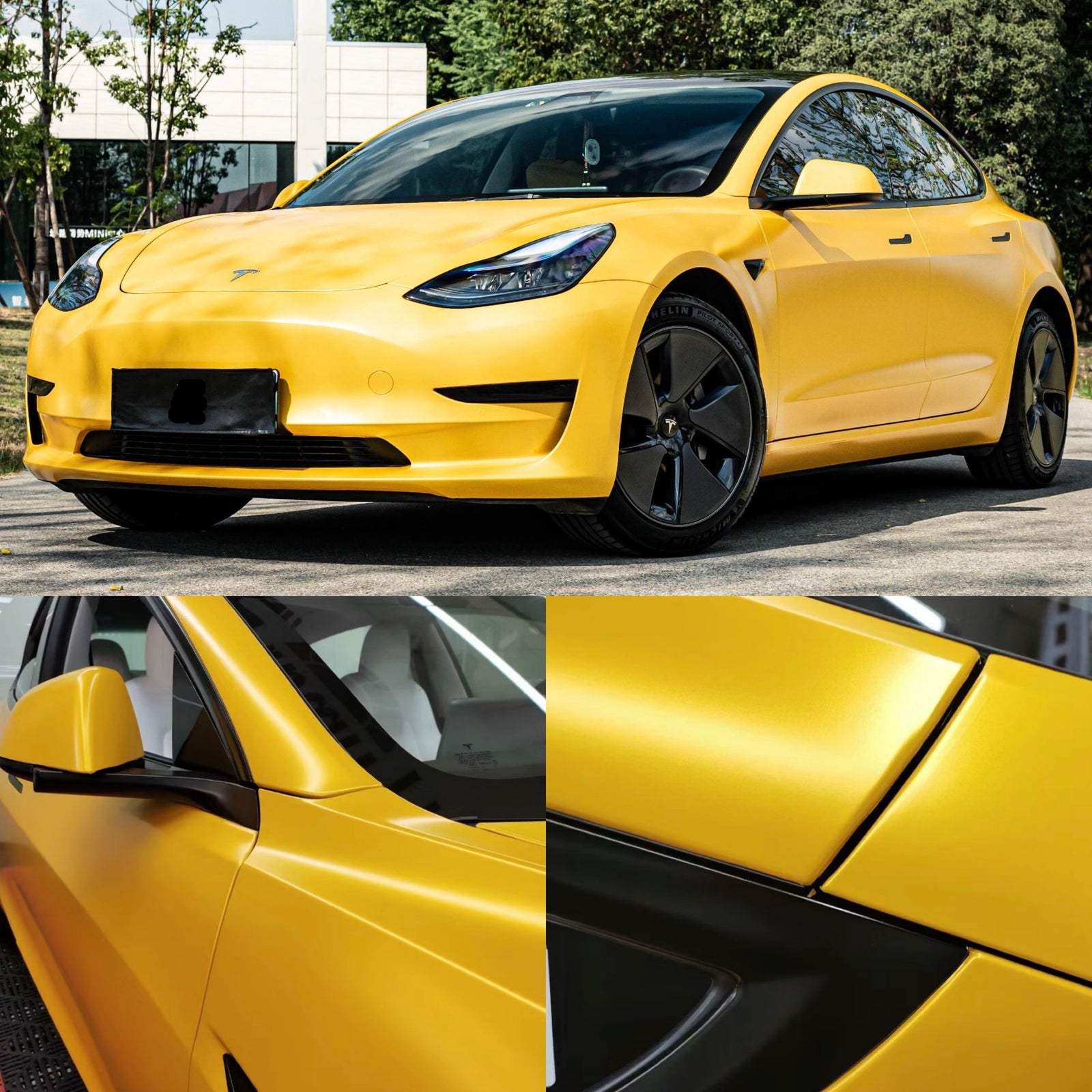 Satin Metallic Yellow Vinyl Wrap Car