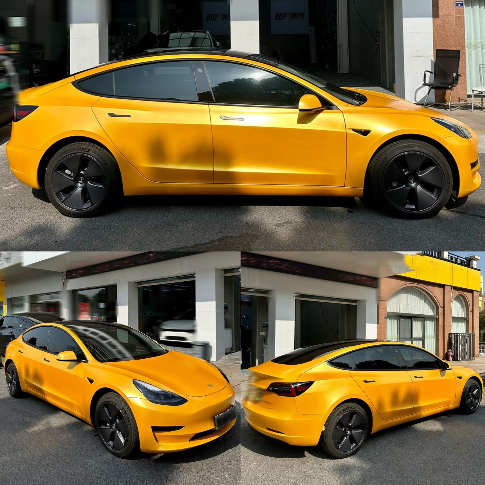 Satin Metallic Golden Yellow Vinyl Wrap Car 