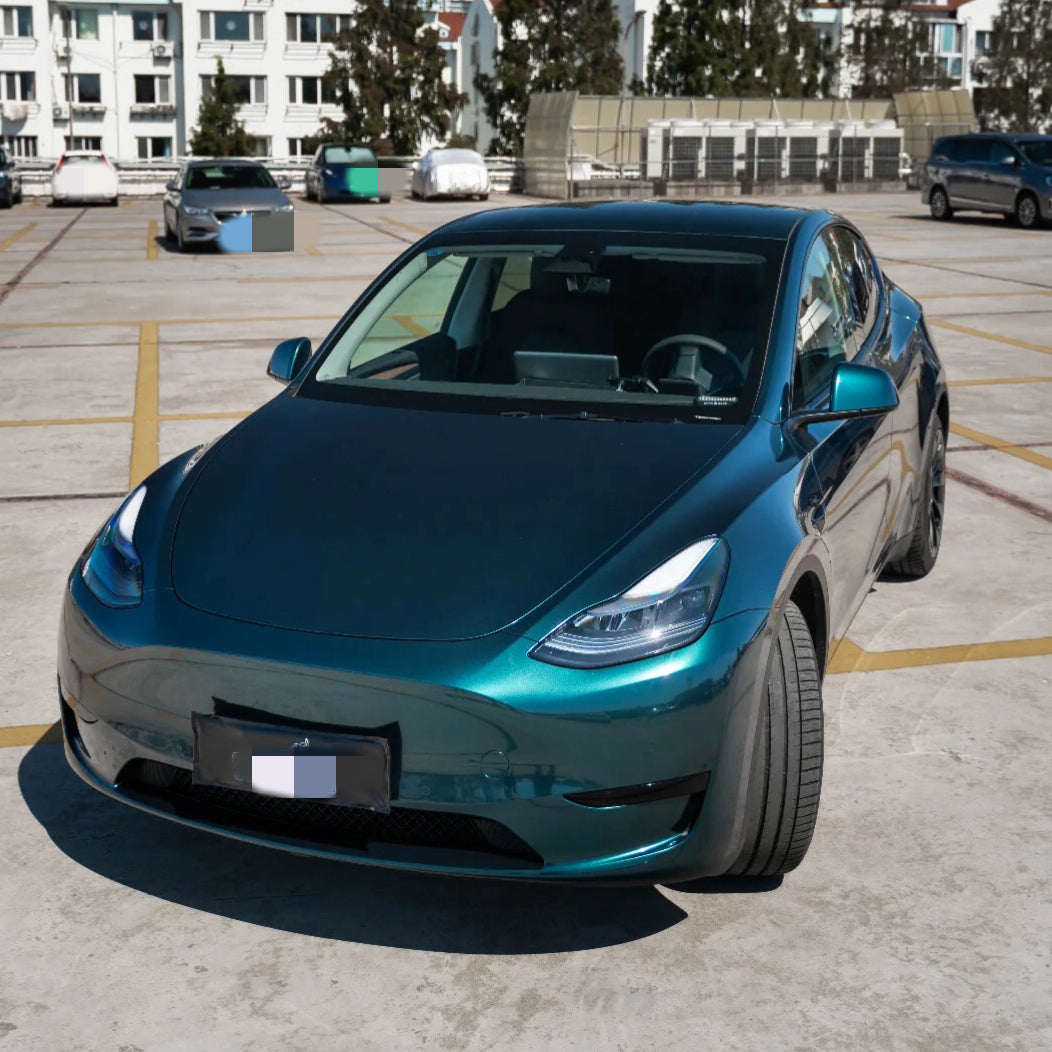 Gloss Metallic British Racing Green Car Wrap Tesla