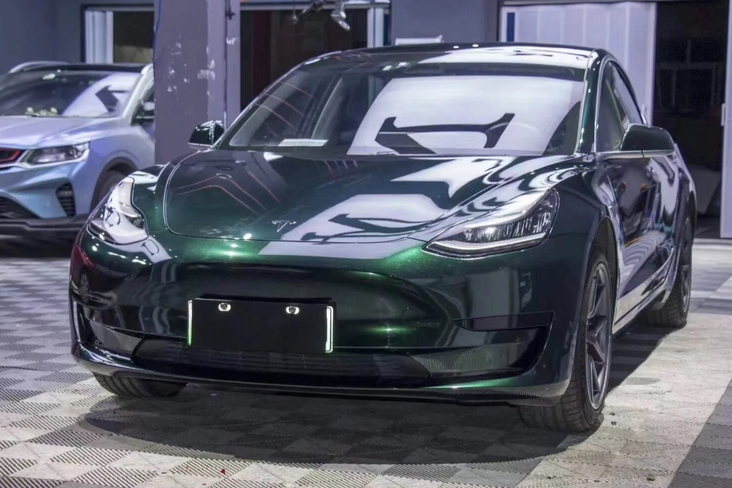 Color Shift Glitter Black Green Car Wrap Tesla