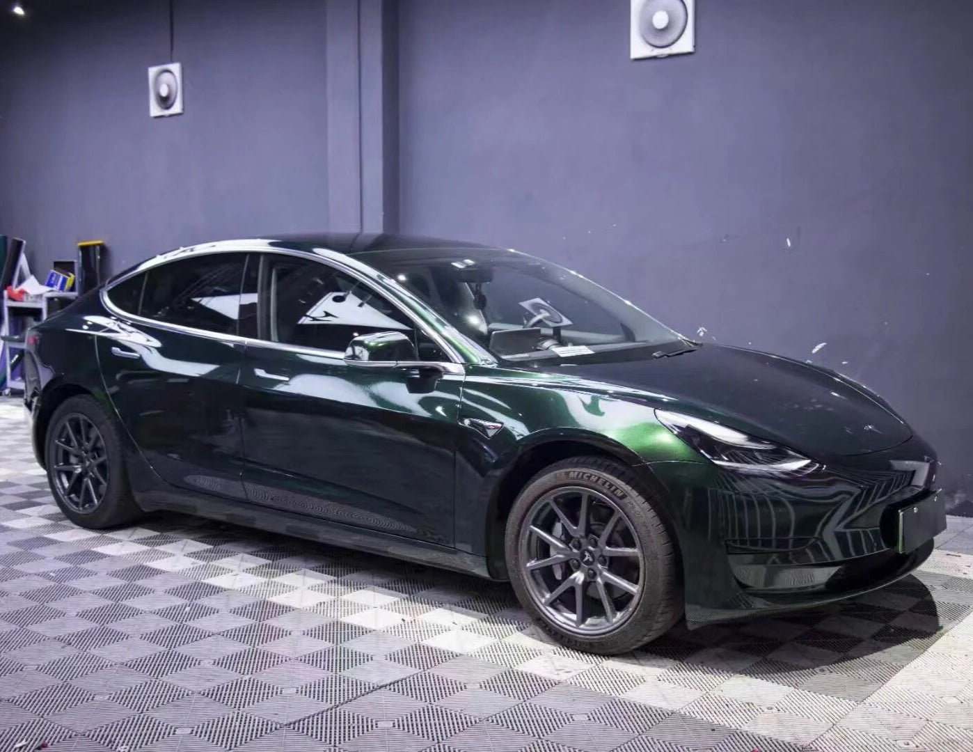Color Shift Glitter Black Green Car Wrap Full