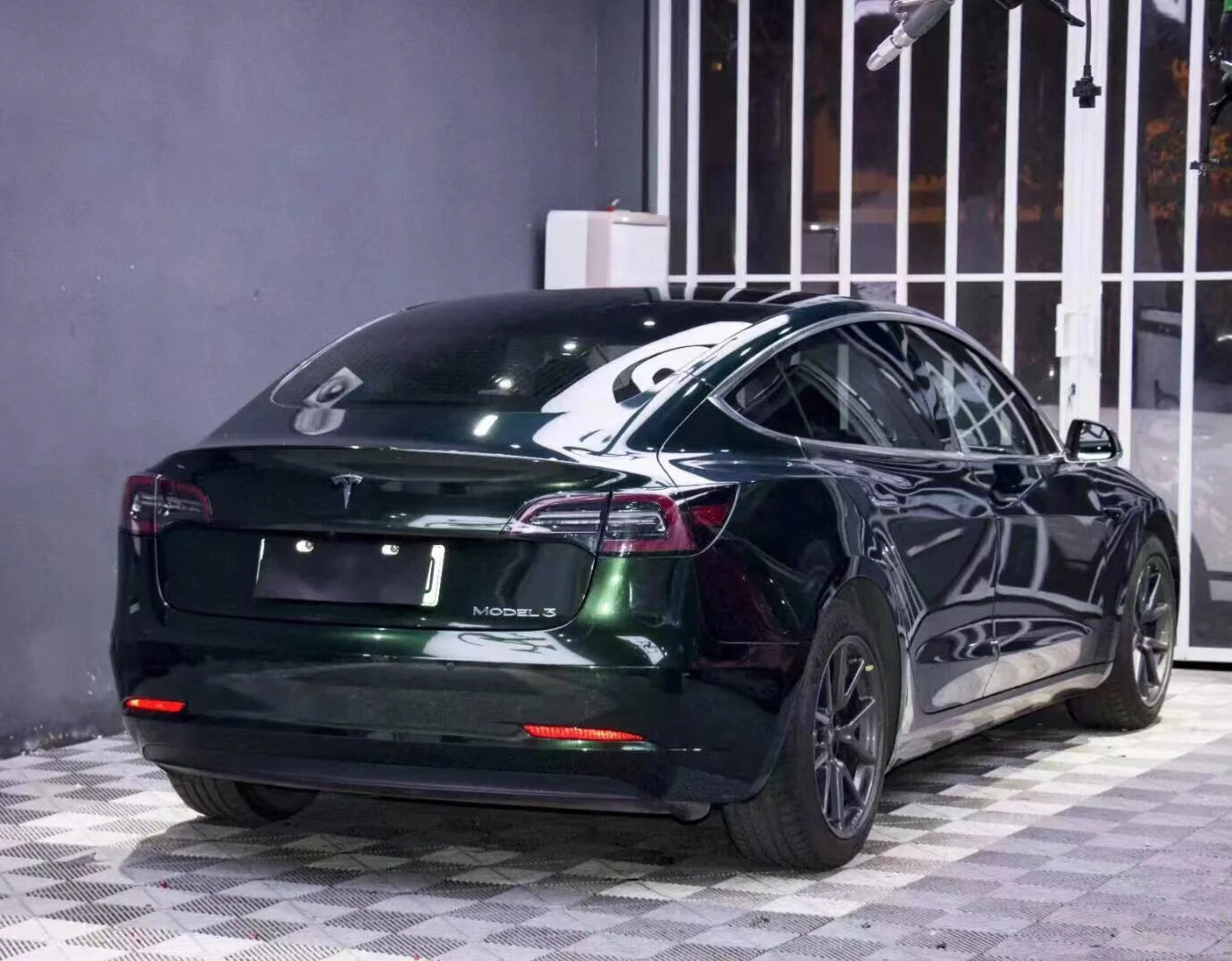 Color Shift Glitter Black Green Car Wrap Vinyl Tesla