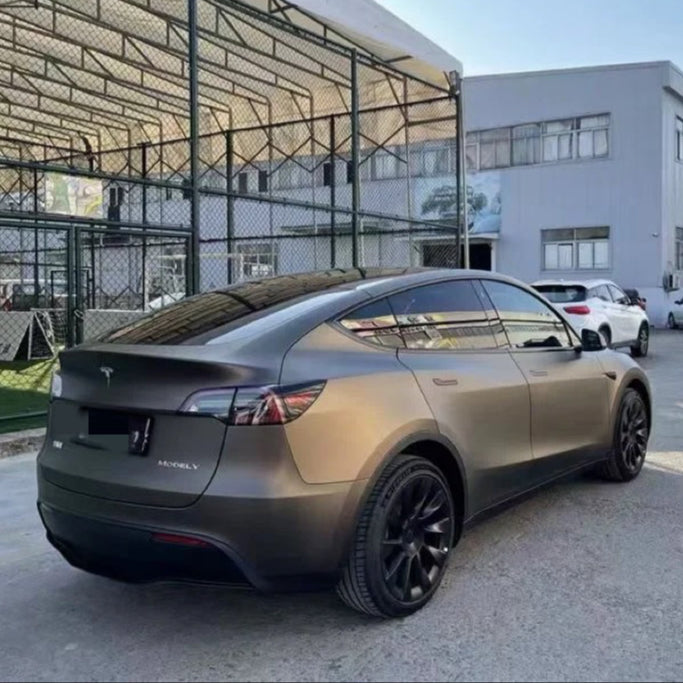 Satin Chrome Coffee Brown Car Wrap Tesla