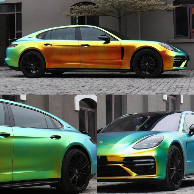Satin Chrome Rainbow Green Vinyl Wrap Car 