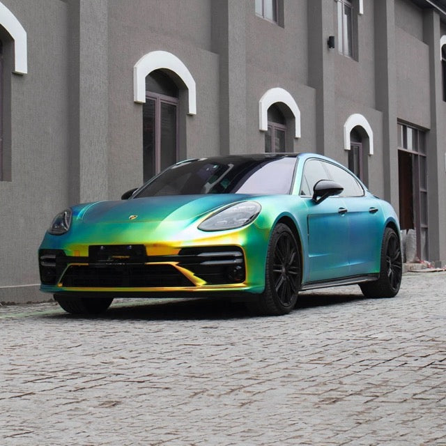 Satin Chrome Rainbow Green Vinyl Wrap Ferrai