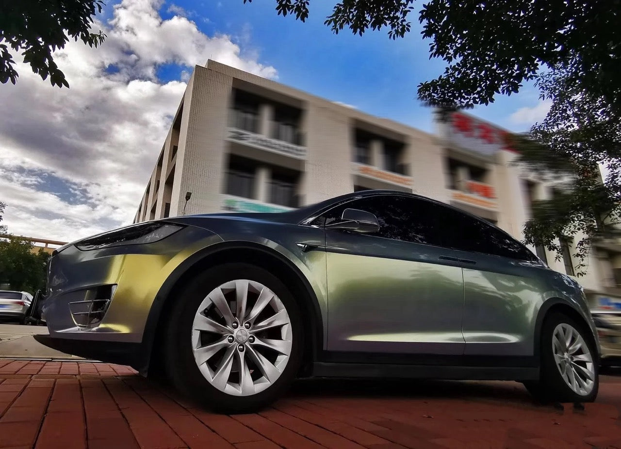 Color Shift Metallic Gray Gold Vinyl Wrap Auto