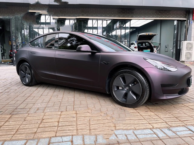 Matte Black Car Wrap Transforms Tesla - HS Sign Shop