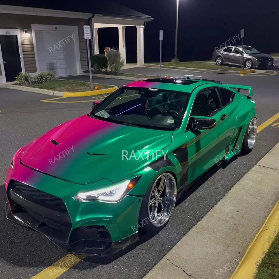 Infiniti Q60 Red to Green Fade Custom Vinyl Wrap raxtify