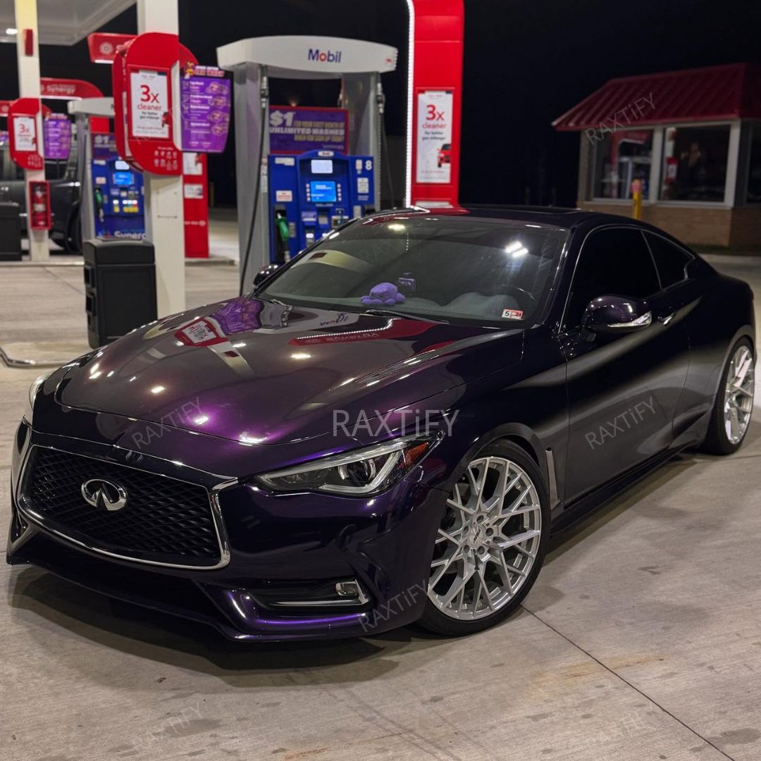 Infiniti Q60 Gloss Metallic Glitter Black Purple Car Wrap