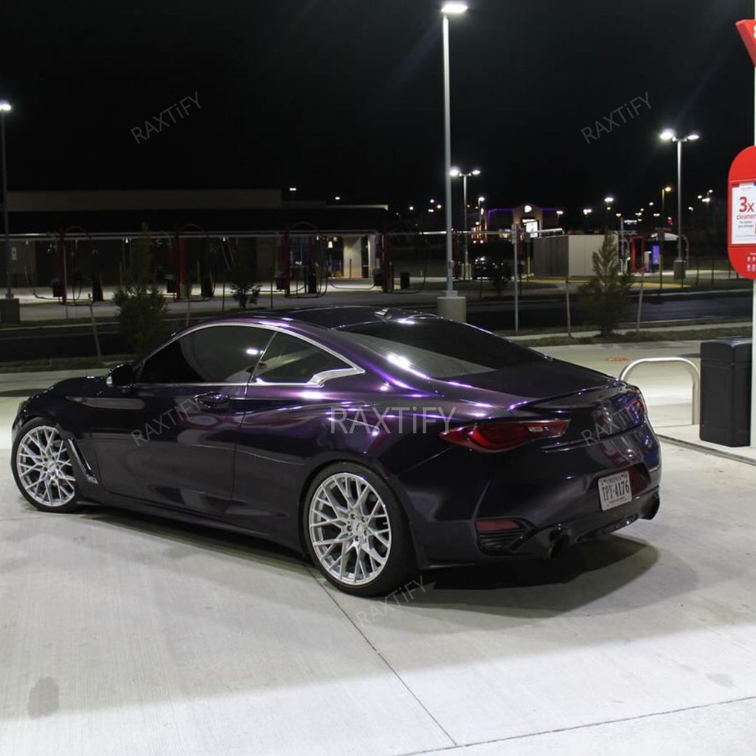 Infiniti Q60 Gloss Metallic Glitter Black Purple Vinyl Wrap