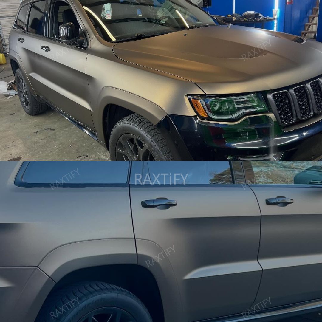 Satin Chrome Coffee Brown Car Wrap Jeep 