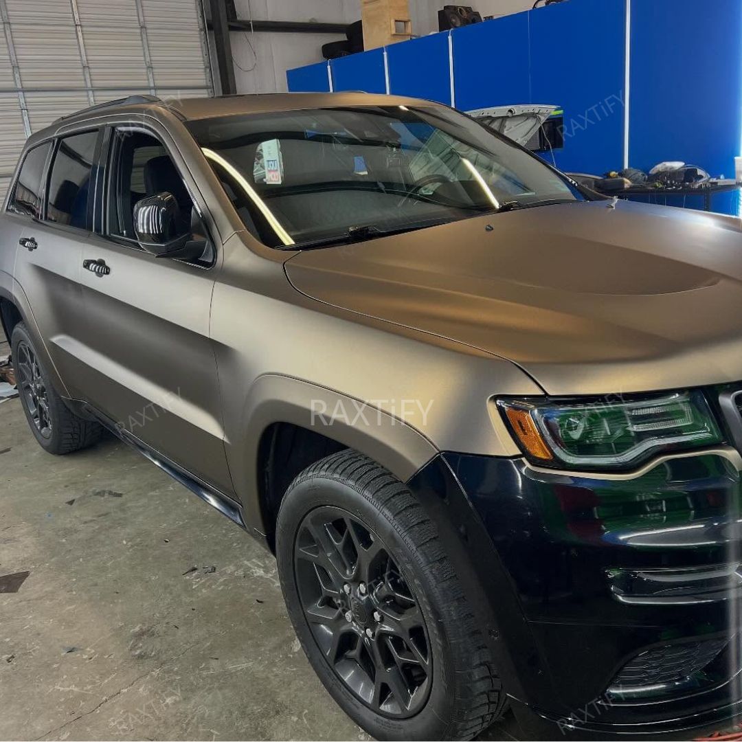 Satin Chrome Coffee Brown Car Wrap jeep  hood