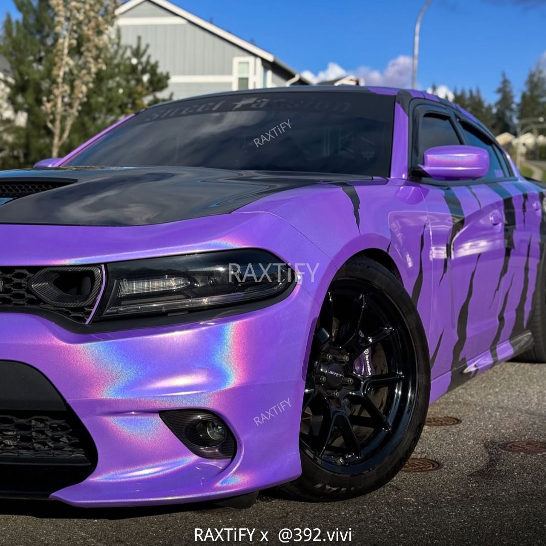 Dodge Charger in Laser Gloss Purple Vinyl Wrap by RAXTiFY 