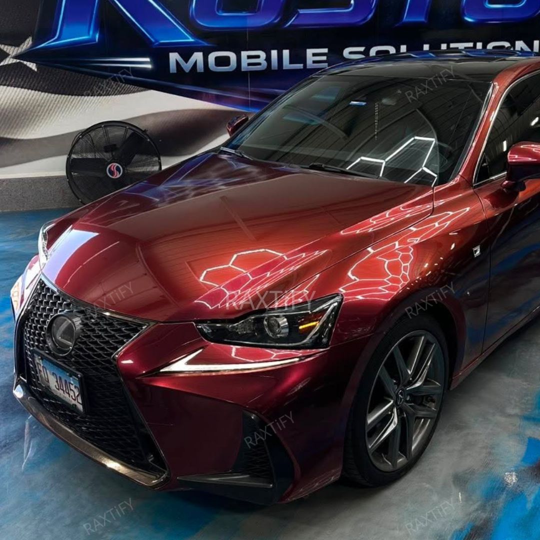 Lexus Gloss Metallic Rufous Red Vinyl Wrap hood