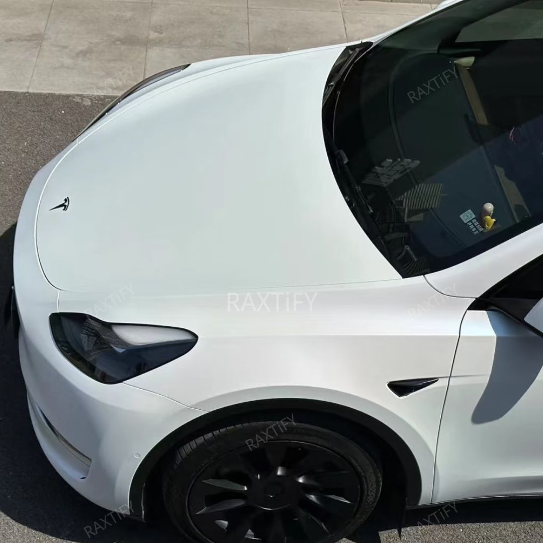 Matte Glitter White Blue Vinyl Wrap tesla hood