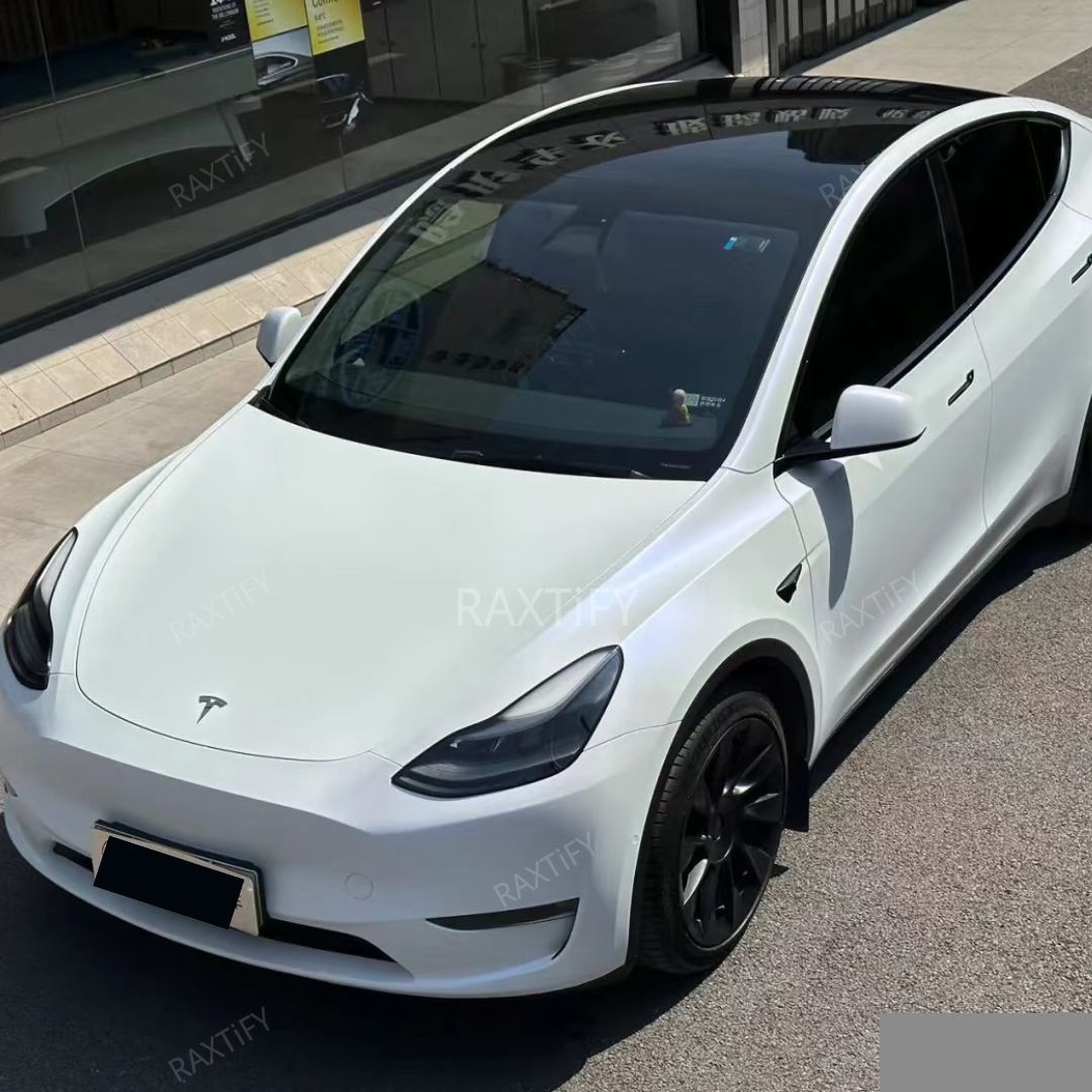Matte Glitter White Blue Vinyl Wrap tesla hood