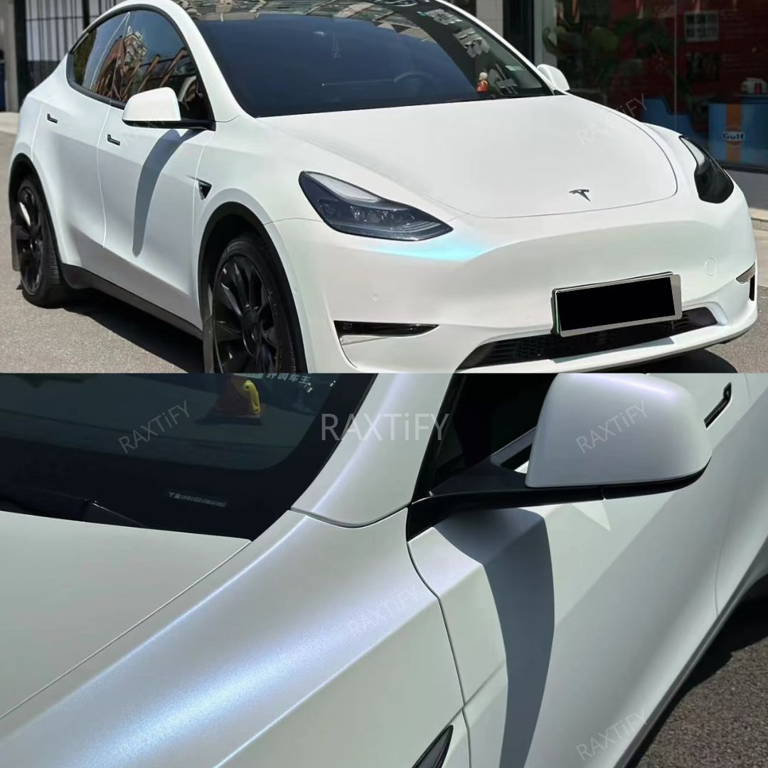 Matte Glitter White Blue Vinyl Wrap tesla