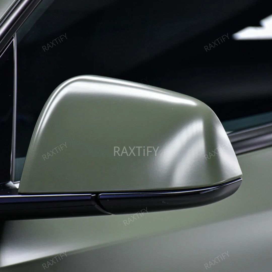 Matte Silk Army Green Vinyl Wrap on Mirror