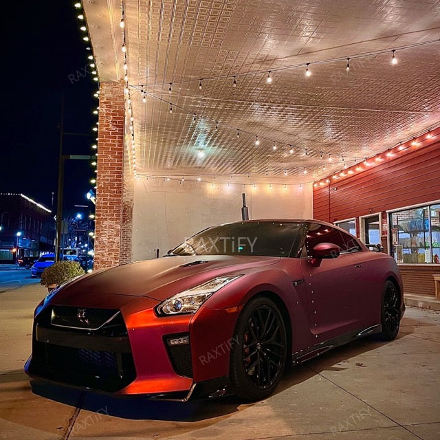 Matte Chrome Romanee Red Car Wrap on Nissan on nissan gtr
