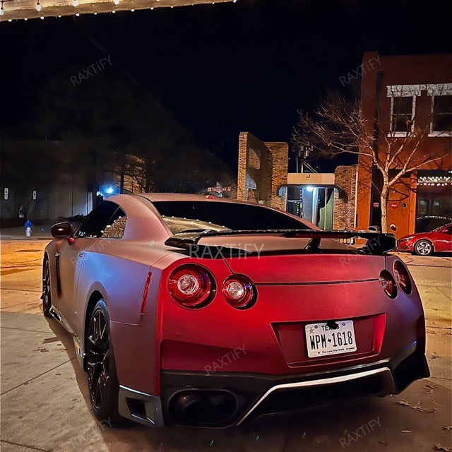 Matte Chrome Romanee Red Car Wrap on Nissan on nissan gtr back look