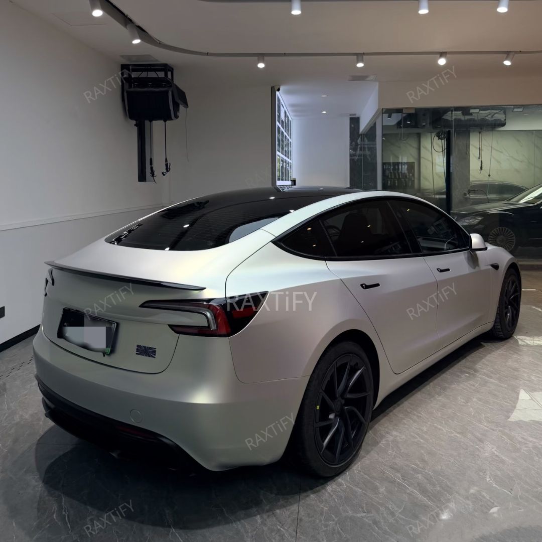 Satin Cyber Silver Gold Vinyl Wrap tesla back