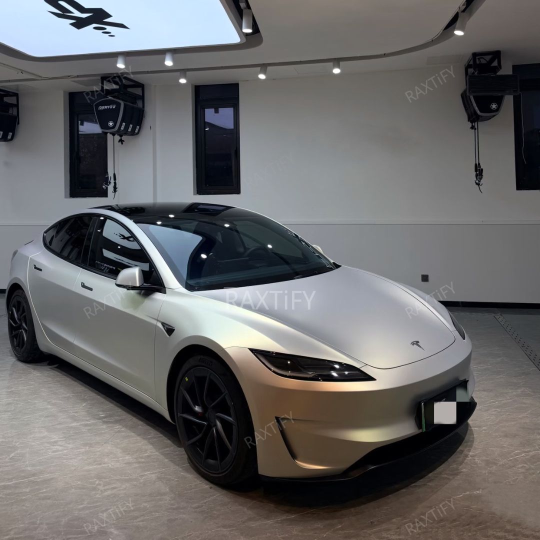 Satin Cyber Silver Gold Vinyl Wrap tesla