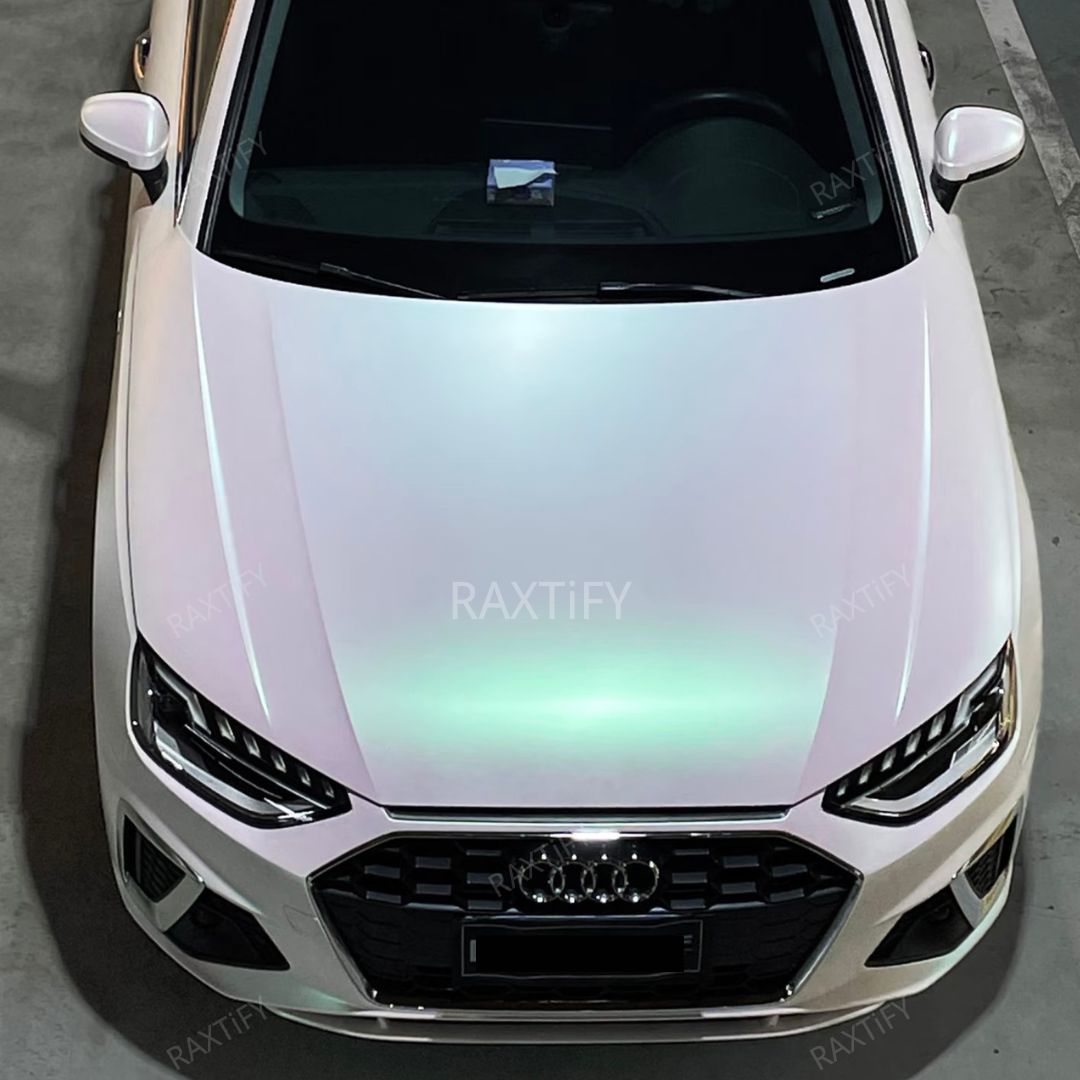 Matte Glitter Aurora Green  Vinyl Wrap on audi hood