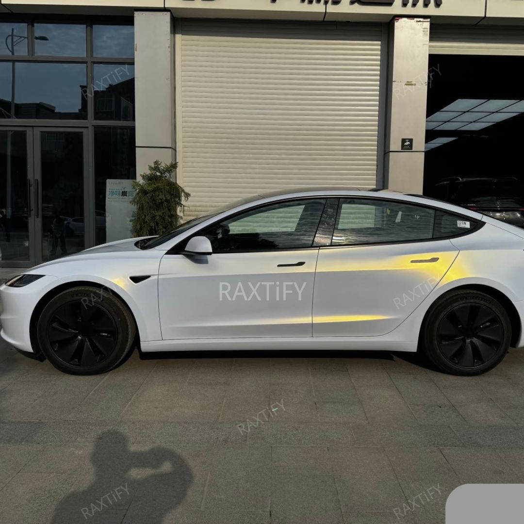 Matte Glitter White Gold Vinyl Wrap tesla model3