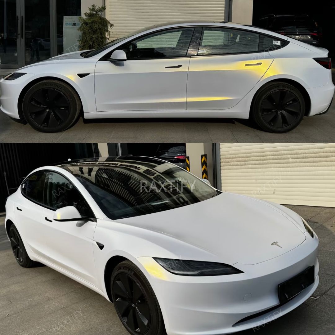 Matte Glitter White Gold Vinyl Wrap tesla