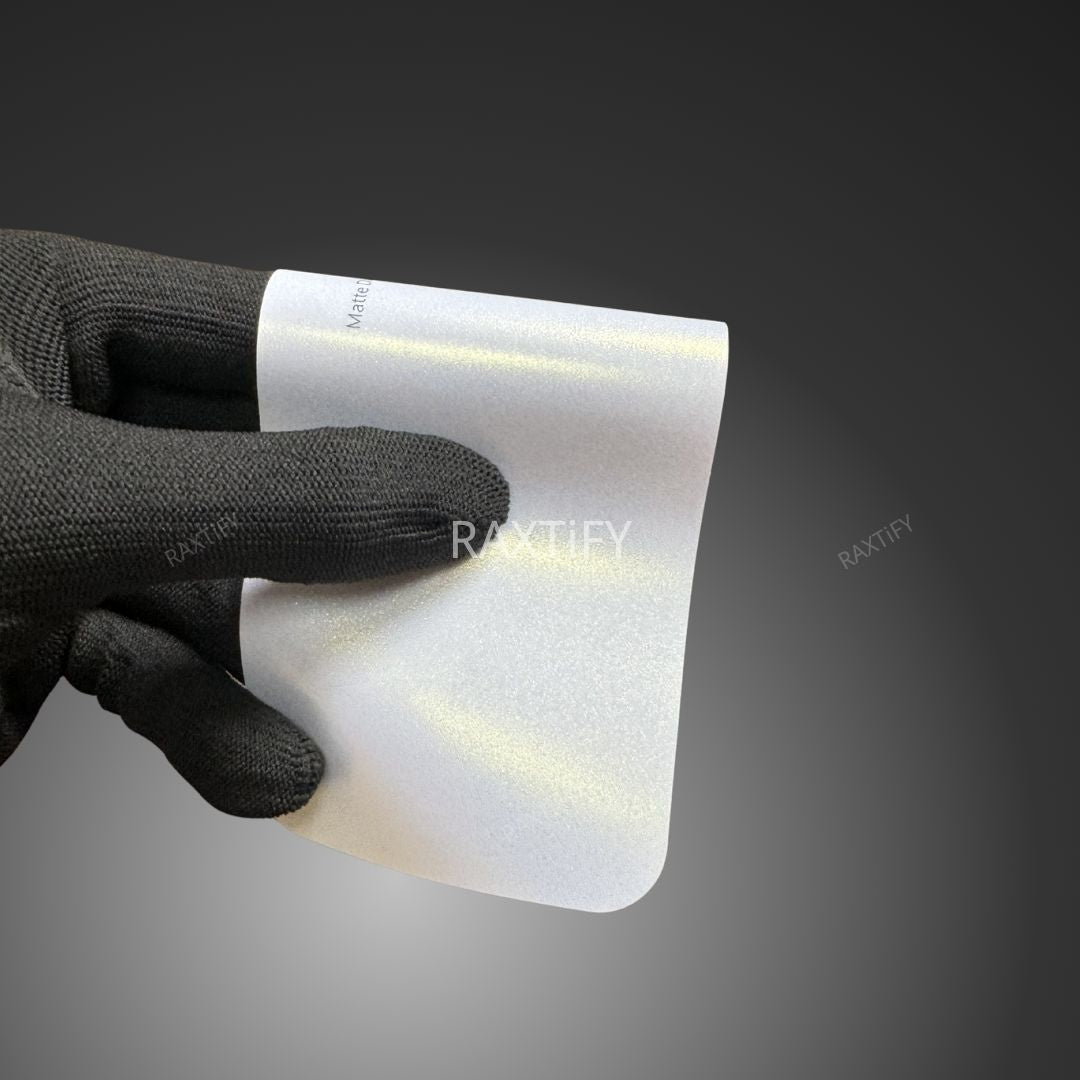 Matte Glitter White Gold Vinyl Wrap sample