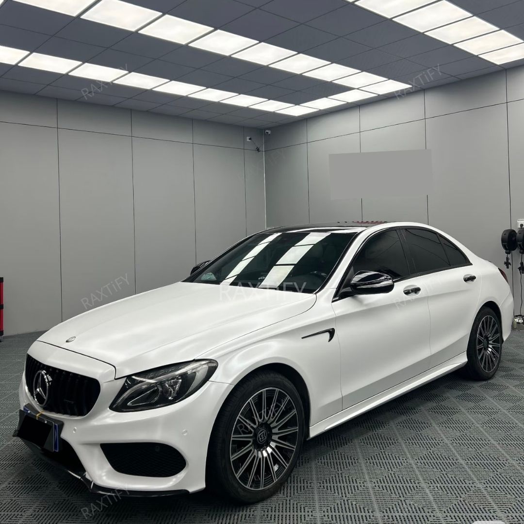 Matte Silk Creame White Car Wrap On mecerdes benz