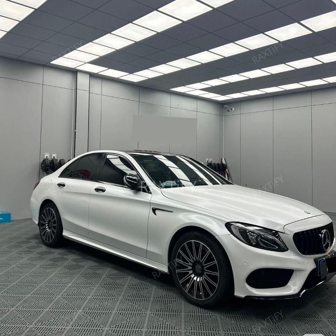 Matte Silk Creame White Car Wrap on Benz