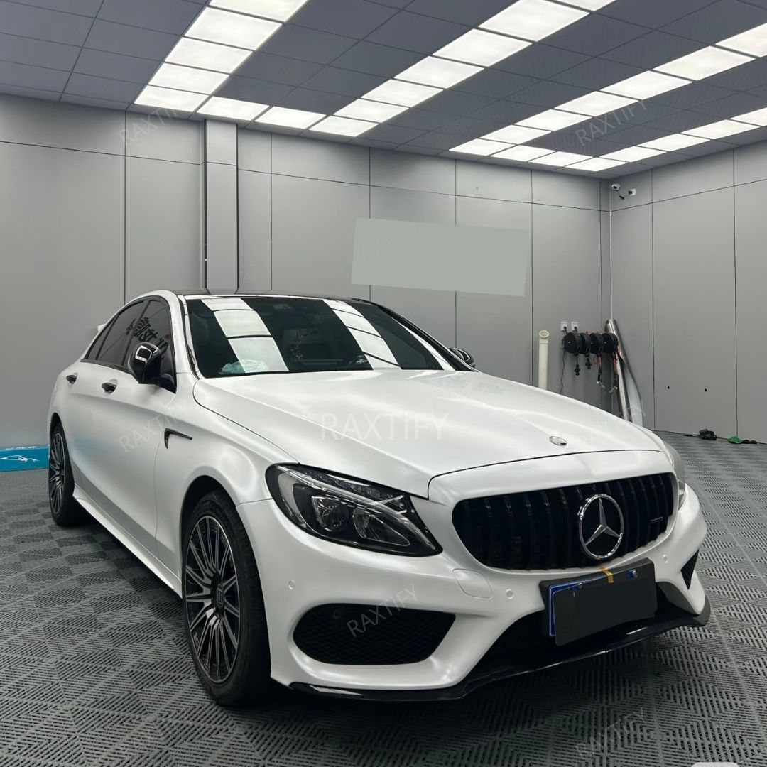 Matte Silk Creame White Car Wrap on Benz inside look