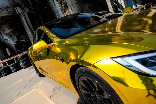 Mirror Chrome Yellow Vinyl Wrap Car