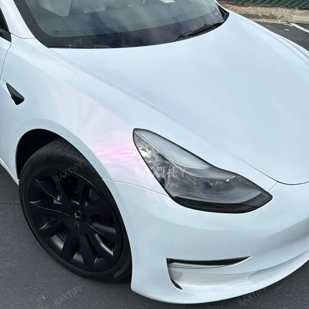 Model 3 Color Shift Glitter White Pink Vinyl Wrap