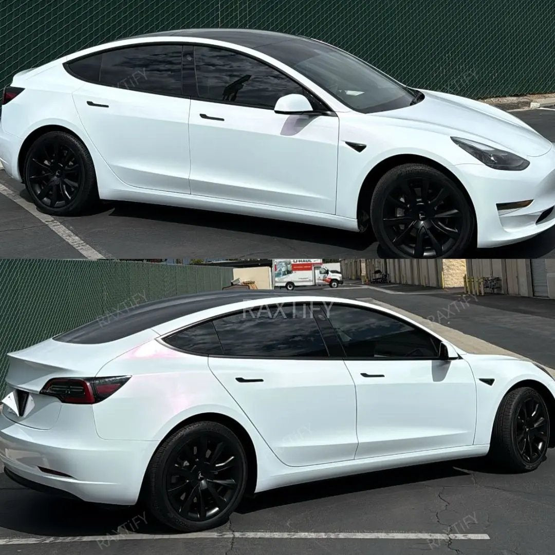 Model 3 Color Shift Glitter White Pink Vinyl Wrap