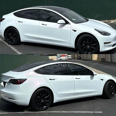 Model 3 Color Shift Glitter White Pink Vinyl Wrap