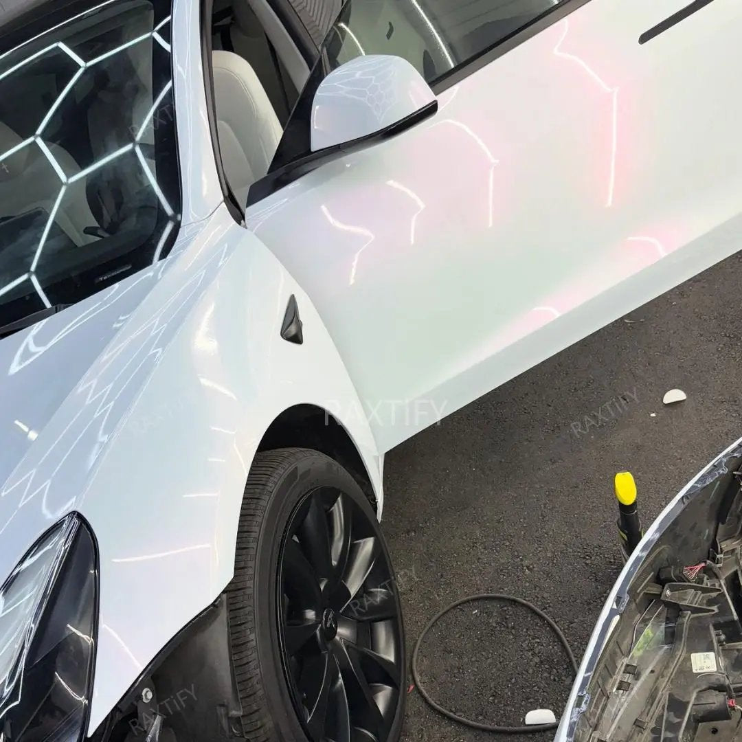 Model 3 Color Shift Glitter White Pink Vinyl Wrap