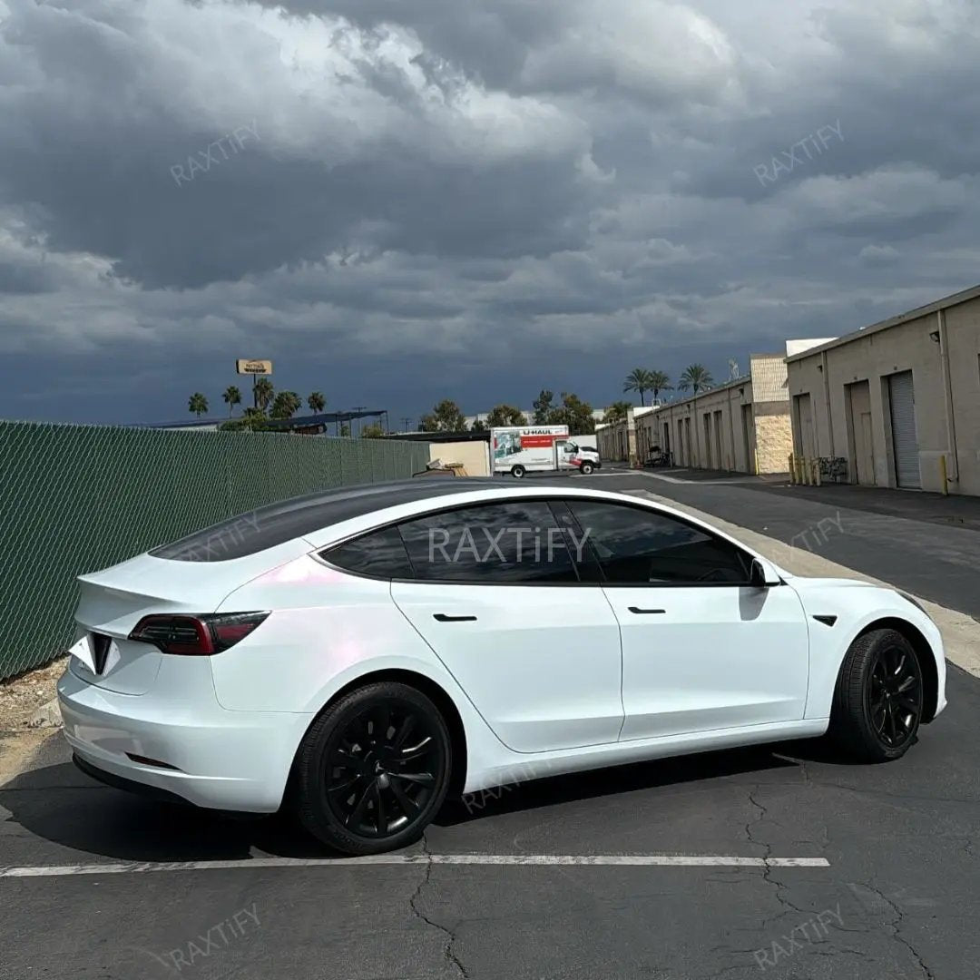 Model 3 Color Shift Glitter White Pink Vinyl Wrap