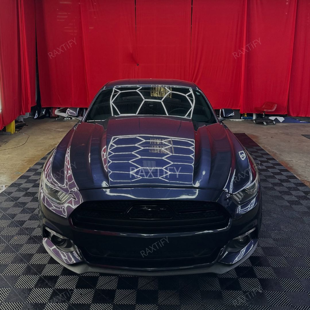 Gloss Metallic Blue Gray Vinyl Wrap mustang front