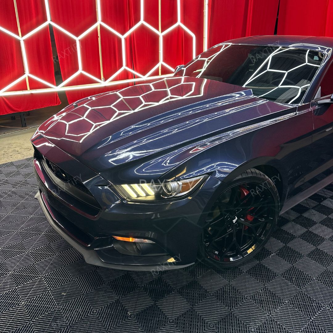 Gloss Metallic Blue Gray Vinyl Wrap mustang hood