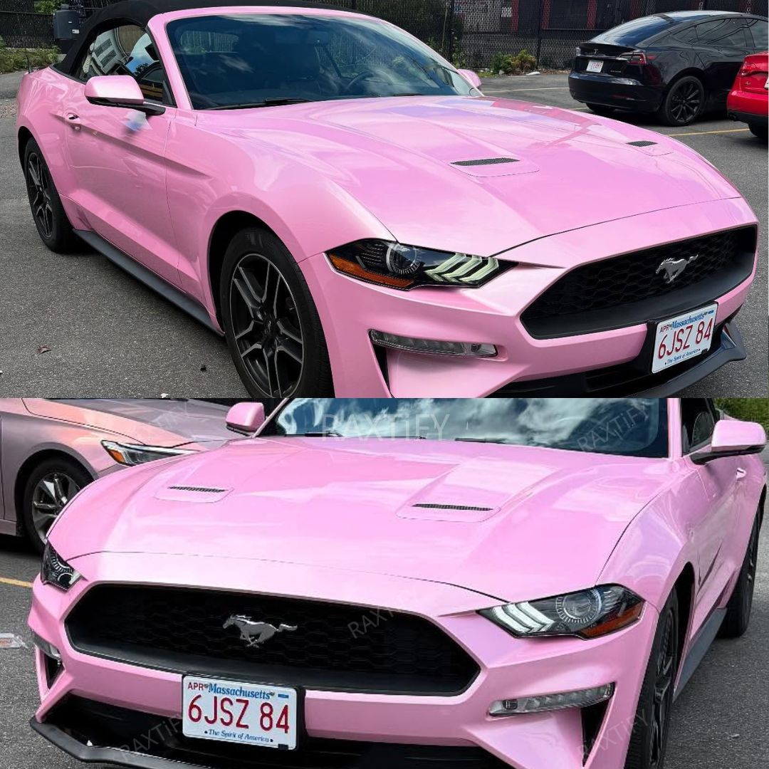 Super Gloss Blossom Pink Car Wrap Mustang