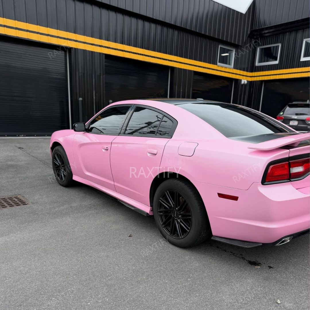 Super Gloss Blossom Pink Car Wrap Mustang Side Look