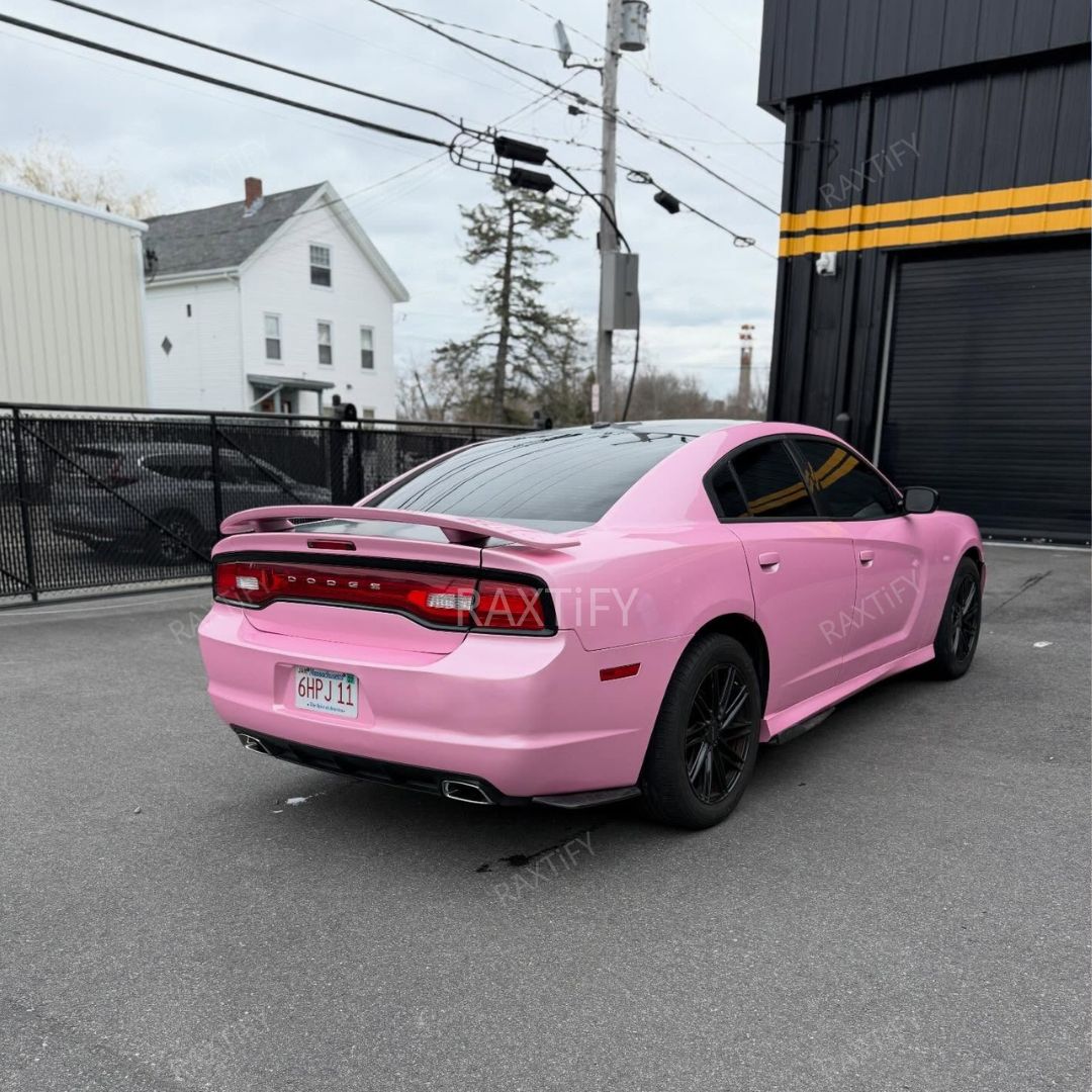 Super Gloss Blossom Pink Car Wrap Mustang Back Look