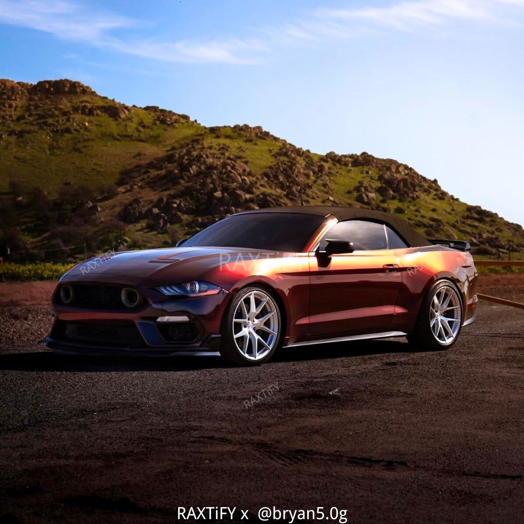 Mustang wrapped in Color Shift Rainbow Drift Black Red Vinyl Wrap